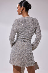 LORETTA SEQUIN WRAP MINI DRESS