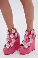 AZALEA WANG FLOWER EMBELLISHED WEDGE SANDAL IN PINK