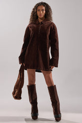 COOL GIRL OVERSIZED VELVET DENIM SHIRT DRESS