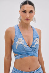 DIVALICIOUS DENIM BRA TOP IN LIGHT BLUE