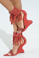 AZALEA WANG KALILA RED FRINGE SANDAL