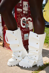 AZALEA WANG SYBEL WHITE SNAP DETAIL BOOTIE