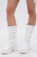 AZALEA WANG SYBEL WHITE SNAP DETAIL BOOTIE