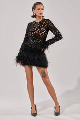 WHO ME? KNIT CROCHET MINI DRESS WITH FEATHERS