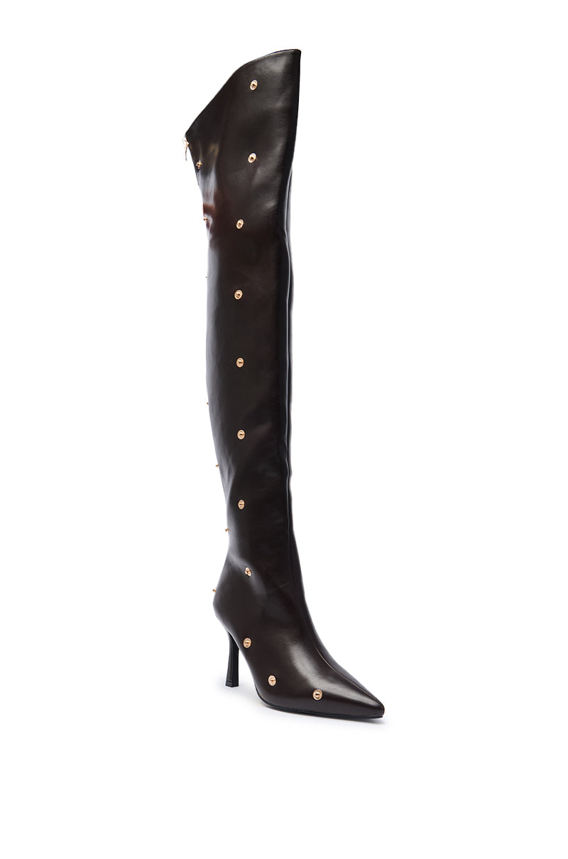 AZALEA WANG SWELCIE CHOCOLATE BROWN FOLDED AND SNAP DETAIL THIGH HIGH BOOT