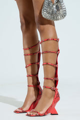 AZALEA WANG TAITEN RED SNAKE WEDGE SANDAL