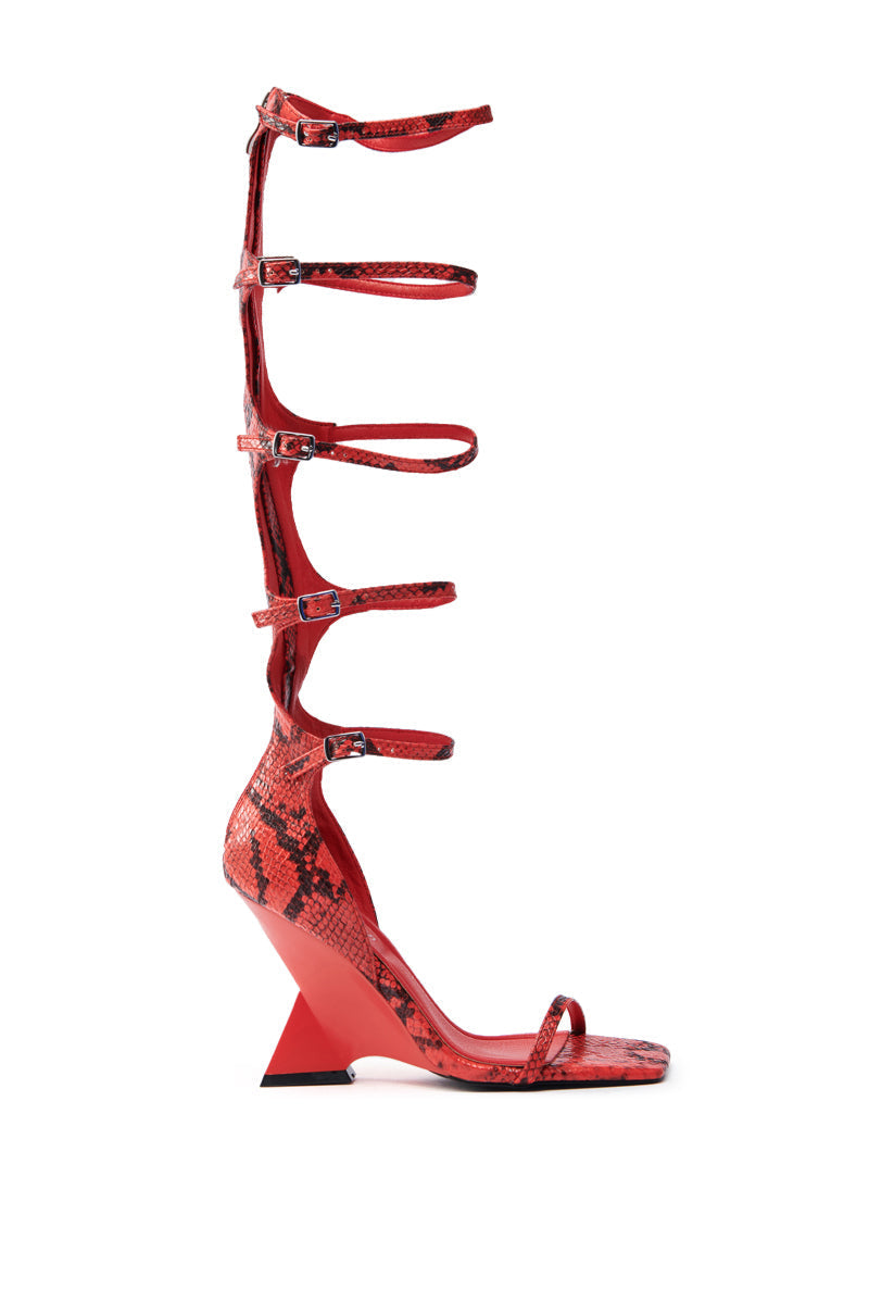 AZALEA WANG TAITEN RED SNAKE WEDGE SANDAL