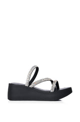 ROSANA EMBELLISHED FLATFORM SANDAL IN BLACK