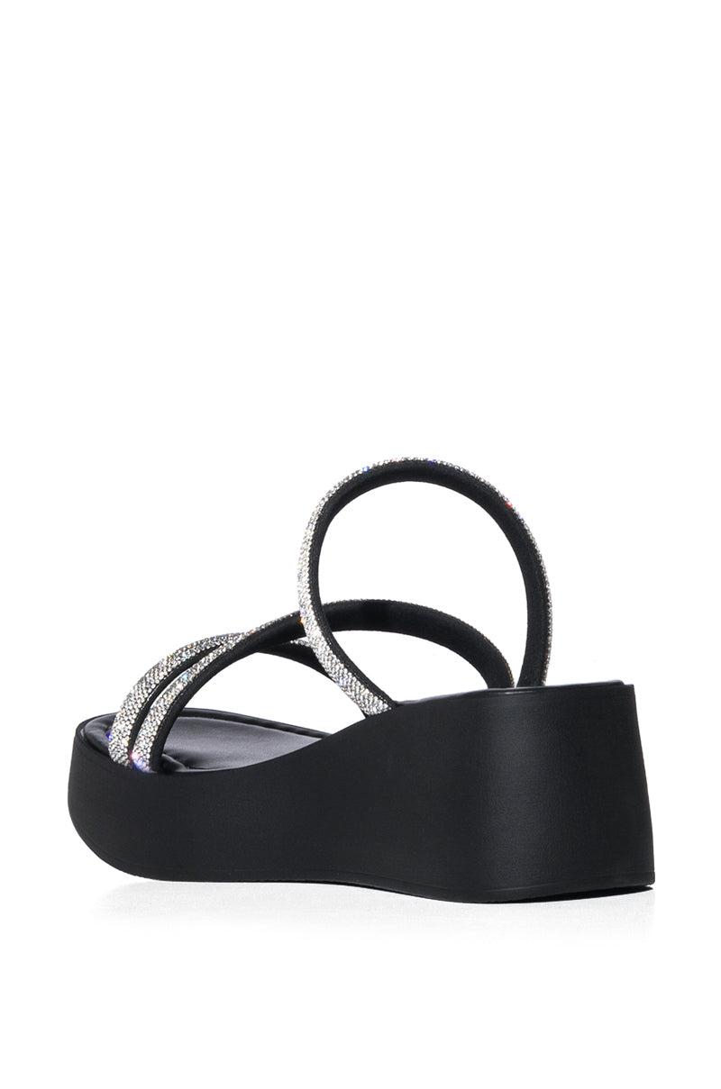 ROSANA EMBELLISHED FLATFORM SANDAL IN BLACK