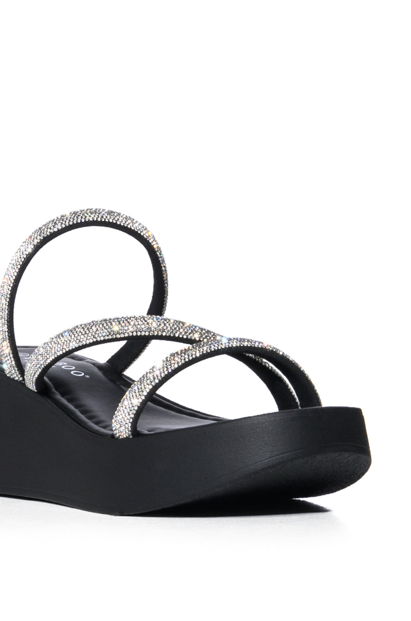 ROSANA EMBELLISHED FLATFORM SANDAL IN BLACK